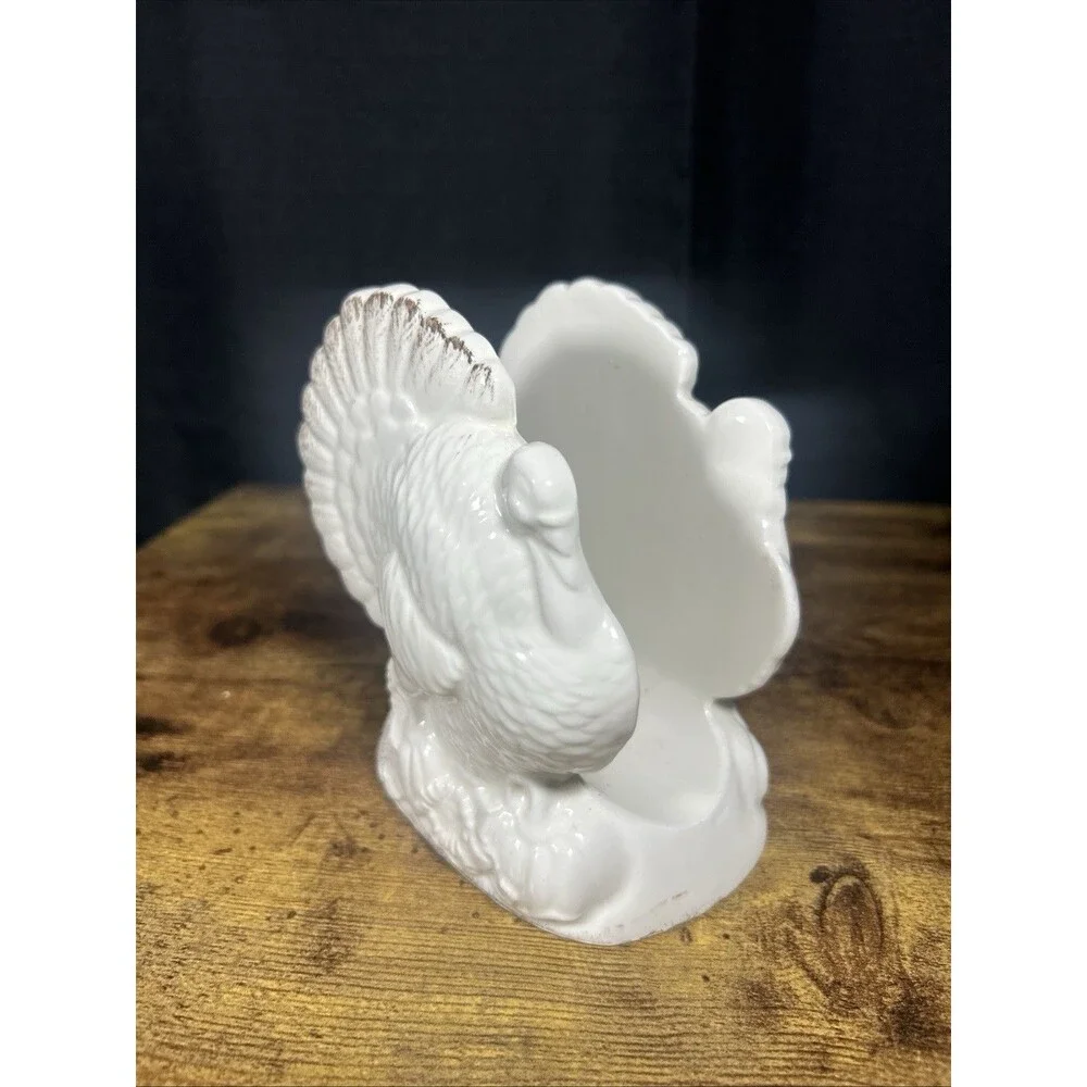 Turkey Shaped Napkin Holder Sandra Lee Ivory Rustic Thanksgiving Vintage Kmart